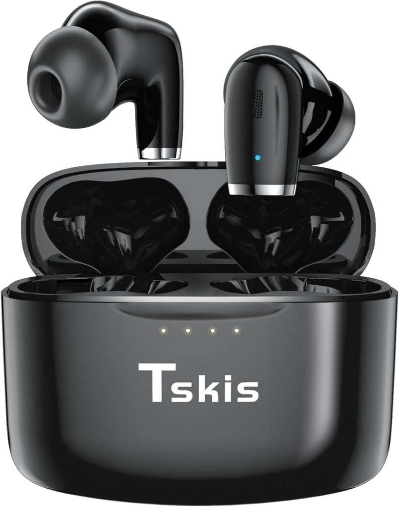 TSKIS True Wireless Earbuds Bluetooth 5.3 Built-in ENC Call Noise Cancelling Mic,48H Playtime IPX8 Waterproof Ear Buds Deep Bass Earphones in-Ear Stereo Headphones for Work,Sport (Black pro)