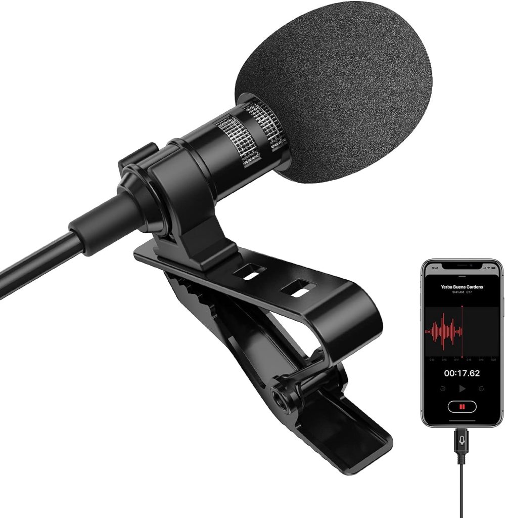 ttstar Microphone Professional for iPhone Lavalier Lapel Omnidirectional Condenser Mic Phone Audio Video Recording Easy Clip-on Lavalier Mic for YouTube, Interview, Mic for iPad for iPone MFi (6.6ft)