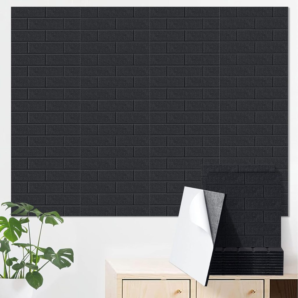 Tutmyrea 12 PCS Acoustic Panels, 12 X 12 X 0.4 Inches Soundproof Wall Panels, Self-adhesive Sound Proof Boards, Brick Pattern Design, Acoustic Treatment, Noise Canceling for home, studio,Black