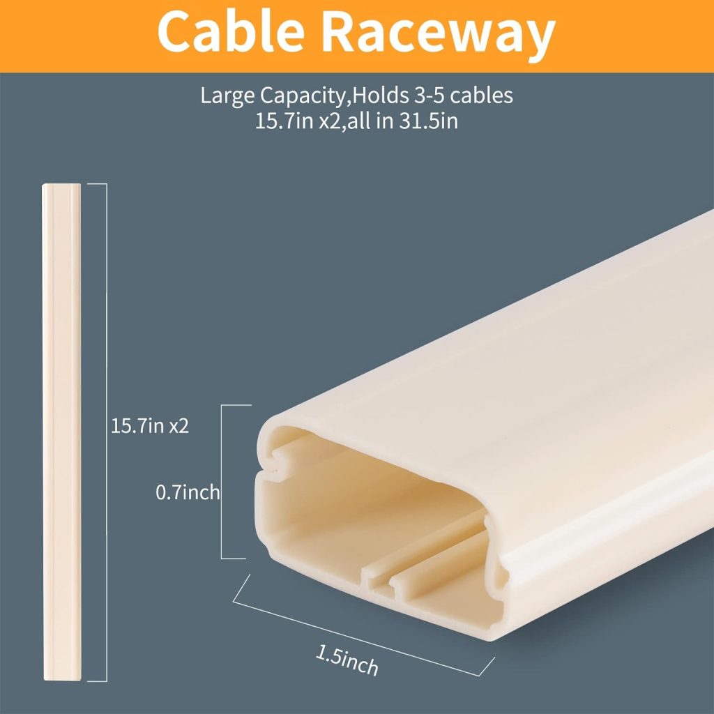 TV Cord Cover Cable Raceway on Wall, 31.5 inch Cable Management System for Cord Cable Concealer, Printable Beige Cable Cover Channel for Wall Mounted TV, Speaker Wire Hider, 2X L15.7in W1.5in H0.7in