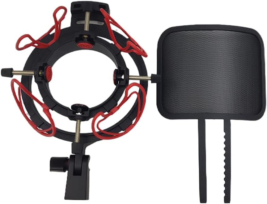 TWDYC 25-60mm Universal Shockproof Frame Condenser Mount U47 Microphone Shock Mount U87 Spray Windscreen Mesh Guard for (Color : Red)