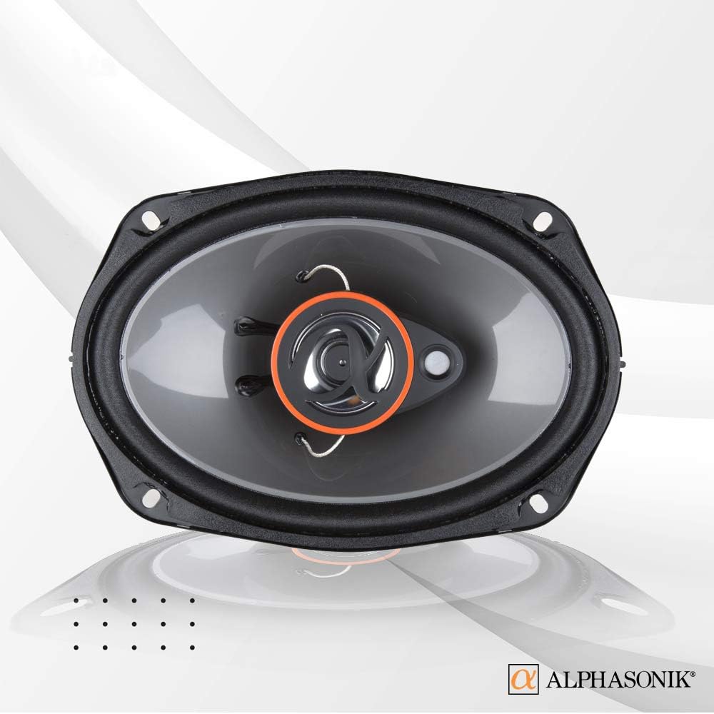 Two Pair of Alphasonik AS68 6x8 inch 350 Watts Max 3-Way Car Audio Full Range Coaxial Speakers with Universal Mounting Holes for Easy Installation