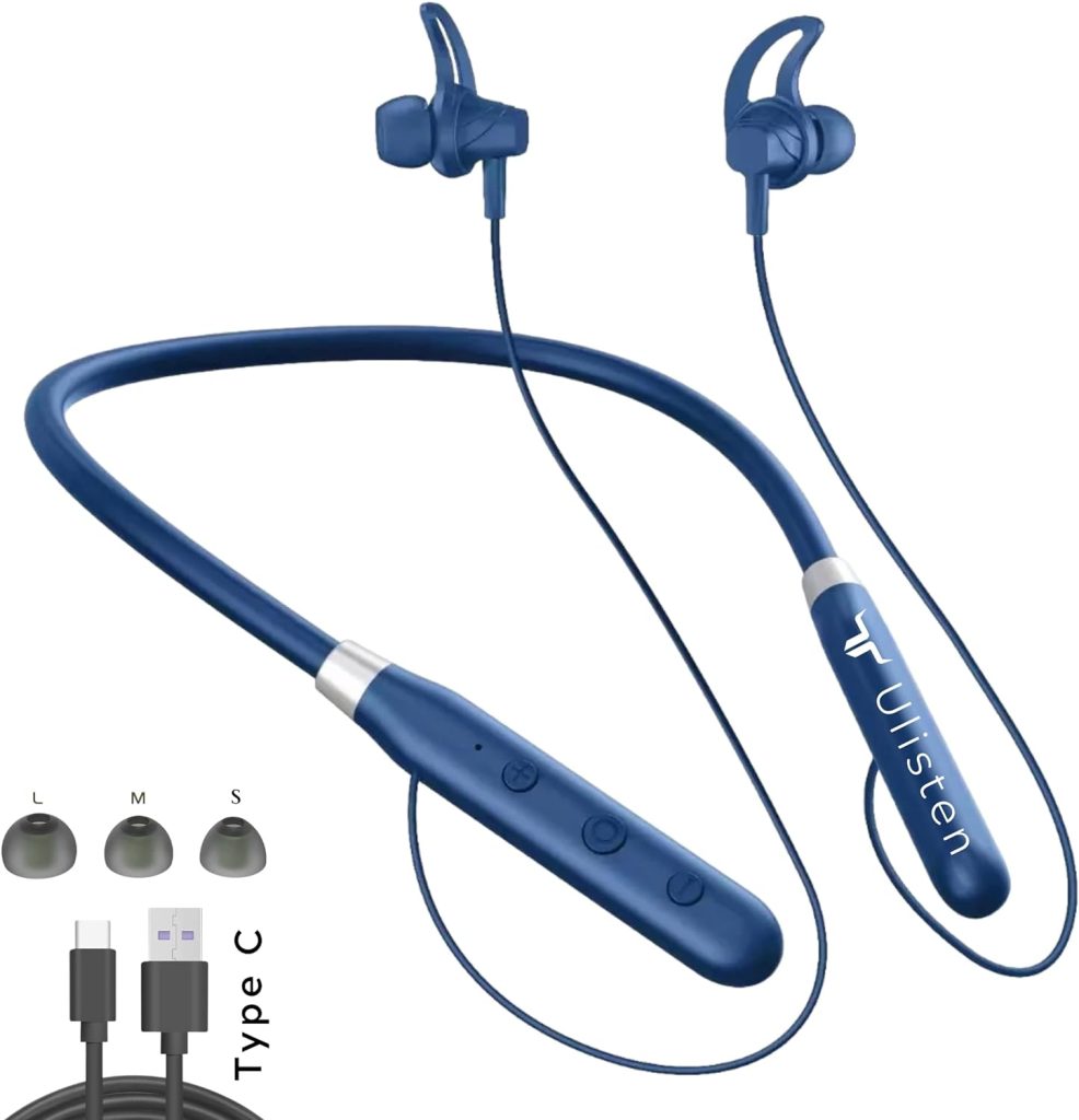 U-Listen PRO KT-N33 Wireless Bluetooth Neckband Headphone Super Bass Noise Reduction HD Mic Type C Foldable New Ergonomic Design Trendy Comfy Gym Sport Around The Neck by Turbootech(Blue)