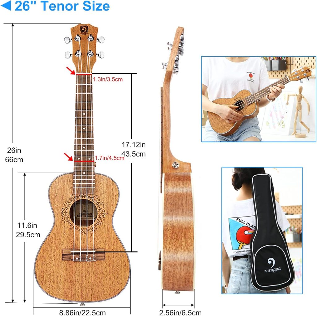 Ukulele Concert Mahogany Bundle 23 inch Ukelele for Beginners Adults Professional Four String Wooden Hawaiian Starter Uke Kit, by Vangoa