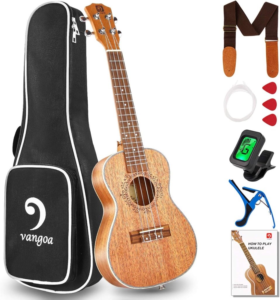 Ukulele Concert Mahogany Bundle 23 inch Ukelele for Beginners Adults Professional Four String Wooden Hawaiian Starter Uke Kit, by Vangoa