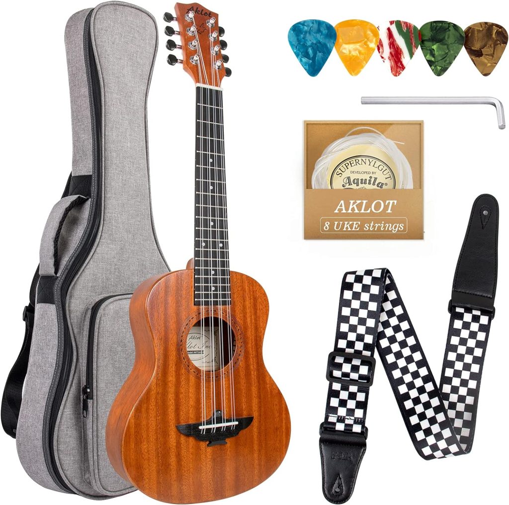 Ukulele for Left-Handed, AKLOT Concert Uke 23 Inch Solid Mahogany Ukelele Beginner Kit (Gig Bag, Picks, Tuner, Strap, String, Cleaning Cloth)