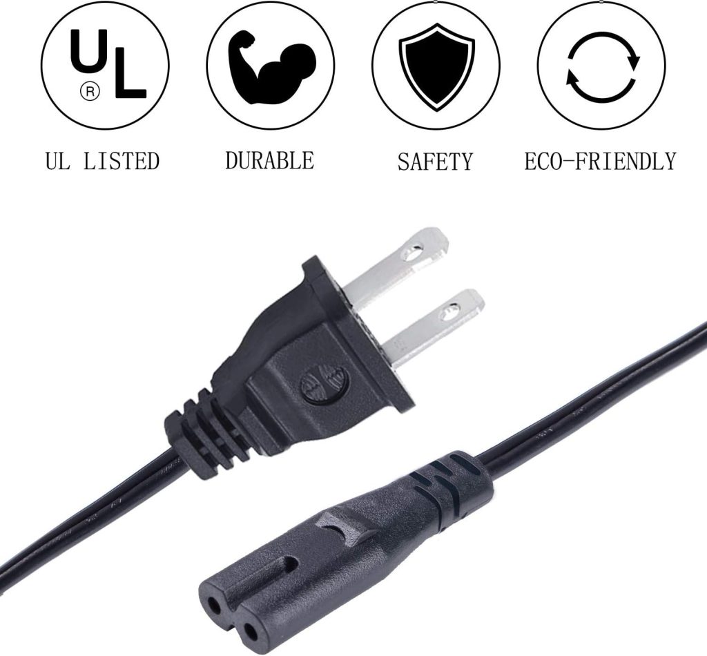 UL 8ft 2 Prong Power Cord Replacement for Samsung Soundbar Subwoofer Sound Bar Surround Speakers PS-WM20 HW-K370 HW-Q90r IEC C7 Power Cord AC Cable