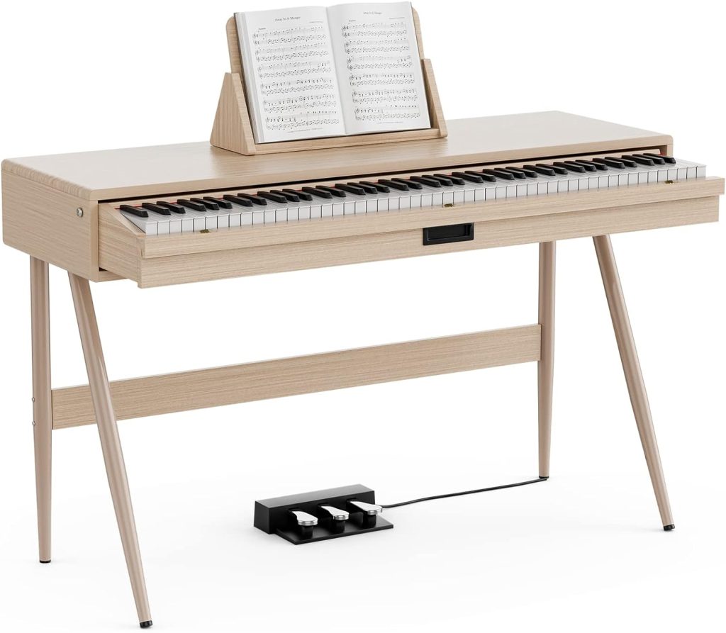 UMOMO 88 Key Weighted Digital Piano, Both Desk Piano  Vanity Desk Piano, 88 Key Progressive Hammer-action Keyboard Piano for Beginners with MIDI, Burlywood