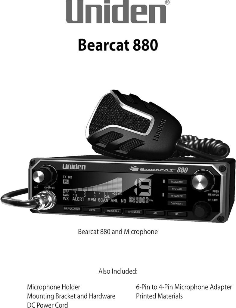 Uniden BEARCAT 880 CB Radio with 40 Channels and Large Easy-to-Read 7-Color LCD Display with Backlighting, Backlit Control Knobs/Buttons, NOAA Weather Alert, PA/CB Switch, and Wireless Mic Compatible