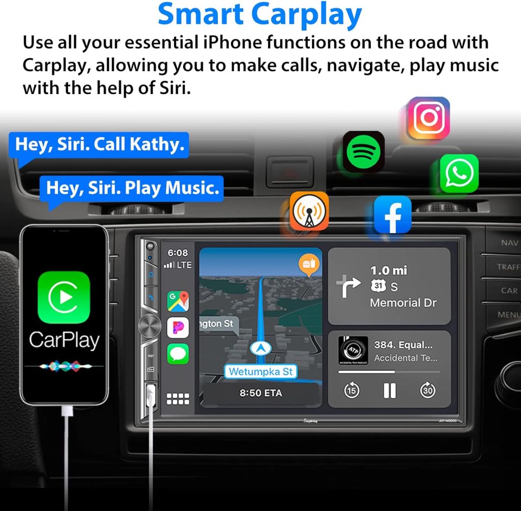 [Upgrade Wireless] Double Din Car Radio with Wireless CarPlay and Android Auto, Bluetooth, Phone Mirror Link, 7 Inch HD Touchscreen Car Play Screen, Backup Camera, Subw/USB/SD Port, AM/FM Car Stereo