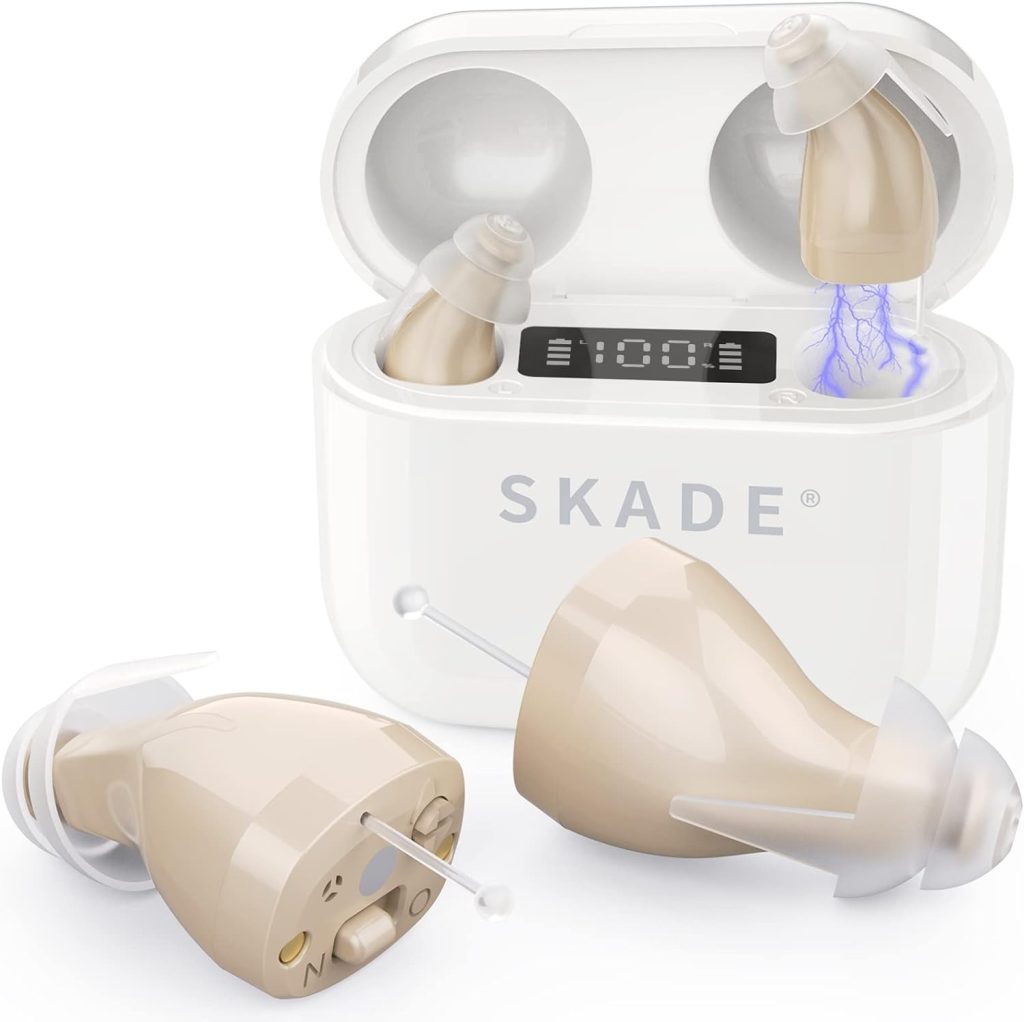 [Upgraded] SKADE Hearing Aids for Seniors Rechargeable with Noise Cancelling, Nano 8-Channel Digital Hearing Amplifier, LED Display with One Week Backup Power, PSAP Personal Sound Amplification(Beige) : Health  Household