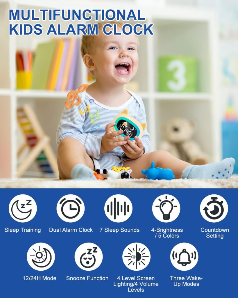 Uplayteck Wake Up Light Alarm Clock with Bluetooth Speaker, Kids Night Light, 4 Level Brightness  Colorful Light, Digital Alarm Clock for Kids, Teen, Bedroom