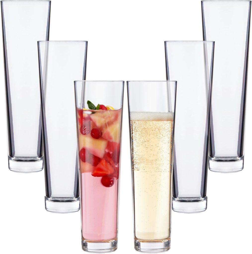 US Acrylic Stemless Champagne Flutes (Set of 6) Clear Plastic Drinking Glasses for Mimosa Cocktails and Entertaining | Reusable, BPA-Free, Made in USA