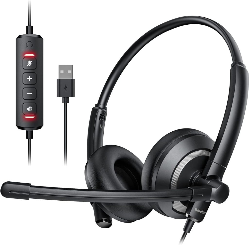 USB Headset with Microphone for PC Laptop - Headphones with Noise Cancelling Microphone for Computer,On-Ear Wired Office Call Center Headset for Boom Skype Webinars,In-line Control,Lightweight