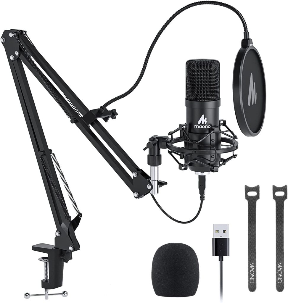 USB Microphone, MAONO 192KHZ/24Bit Plug  Play PC Computer Podcast Condenser Cardioid Metal Mic Kit with Professional Sound Chipset for Recording, Gaming, Singing, YouTube (AU-A04)