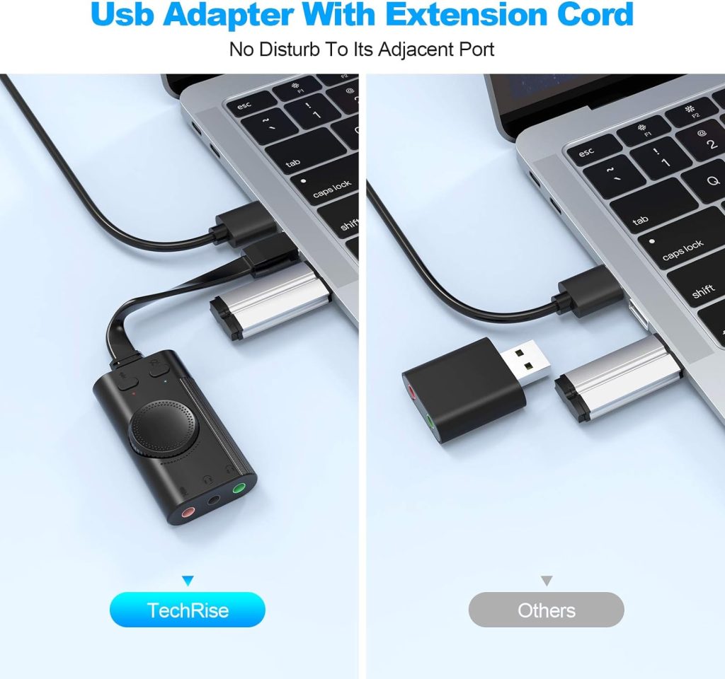 USB Sound Card, TechRise External Sound Card with Volume Control, USB to 3.5mm Jack Audio Adapter for Windows, Mac, PC, Laptop, Desktop, Headset, Switch and More, Plug  Play No Drivers Needed