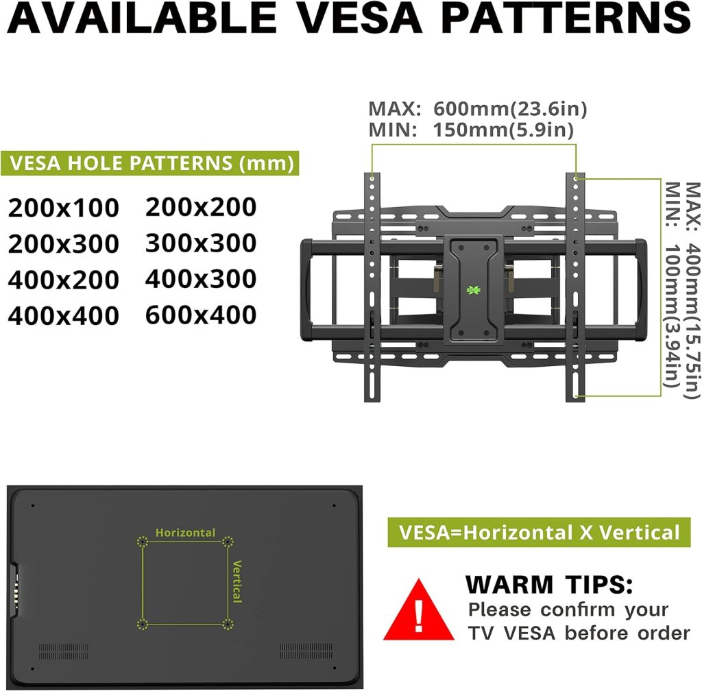 USX MOUNT Full Motion TV Wall Mount Bracket for 32-90 TVs up to 150lbs with 8 Sliding Design, Ultra-Large TV Mount for up to 24 Studs with Swivel, Tilt, Extension  Leveling, Max VESA 600x400mm