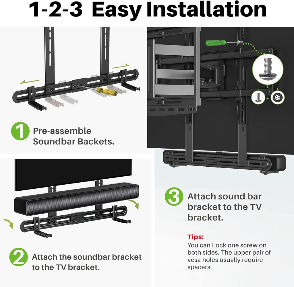 USX MOUNT Universal Soundbar Mount, Sound Bar TV Bracket for Soundbar with Speaker, Fits 2 Installation Options, Removable No-Slip Base Holder Extends 3.46”-6.06”