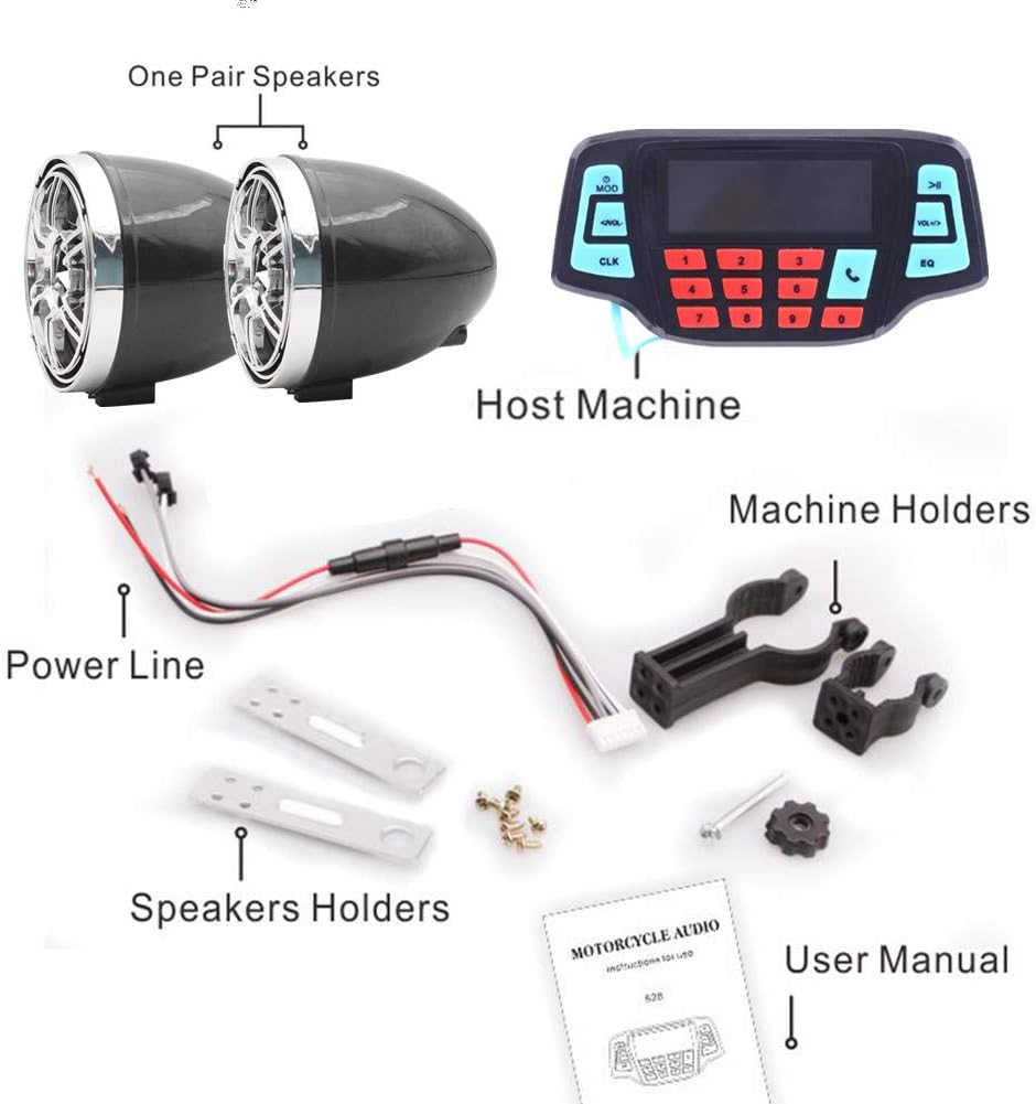 UTV ATV Bluetooth Amplifier Sound System Hand-free Speakers FM USB Audio System Stereo 2.5 Inch Speakers 12V Motorcycle Waterproof Audio FM Radio Stereo Speaker For iPhone/iPod/MP3 Skull …
