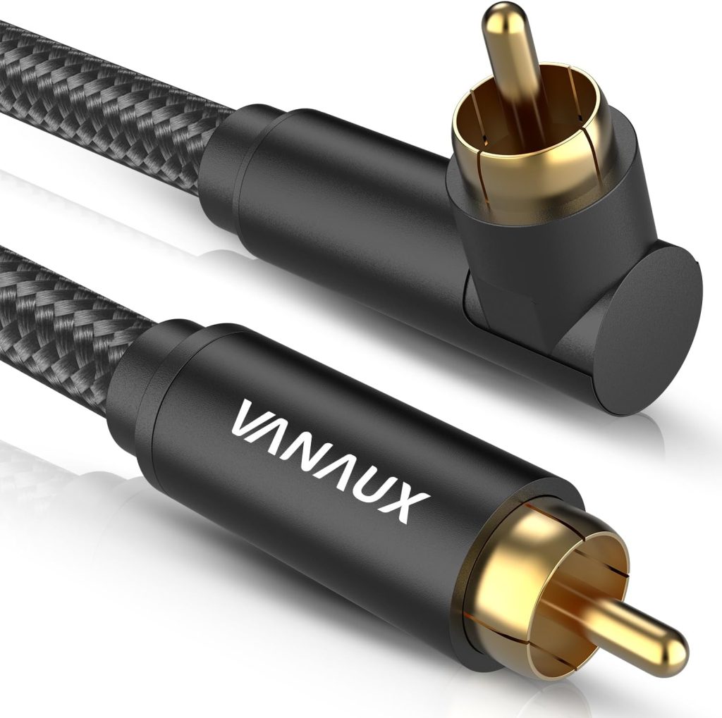 VANAUX 90 Degree Right Angle RCA Cable Subwoofer Cable Male to Male Digital Coaxial Audio Cable for Home Theater, Sound Bar, TV, PS4, Xbox,and More,Black (5ft/1.5m)