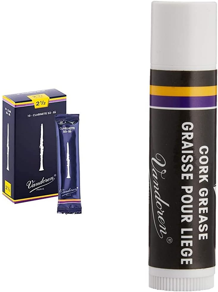 Vandoren CR1025 Bb Clarinet Traditional Reeds Strength 2.5; Box of 10  CG100B Clarinet Cork Grease