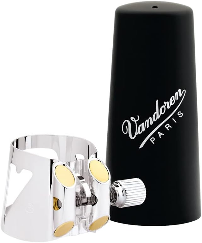 Vandoren LC04P Optimum Ligature and Plastic Cap for Bass Clarinet Silver Plated with 3 Interchangeable Pressure Plates