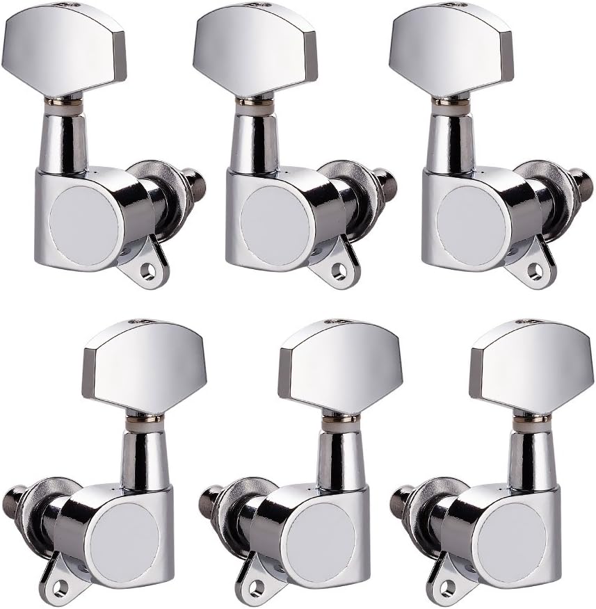 Vangoa 3L3R 6 Pieces Closed Guitar String Tuning Pegs Tuner Machine Heads Knobs Tuning Keys for Acoustic or Electric Guitar, Chrome(Type A)