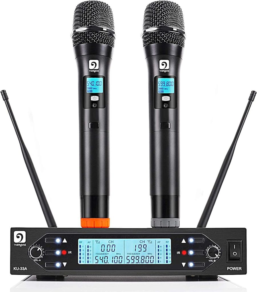Vangoa UHF Wireless Microphone System, Professional Dual Channel Handheld Dynamic Mic Set, 328ft, High Sensitive Mic System for Karaoke, Church, Party, DJ, Meeting, Wedding