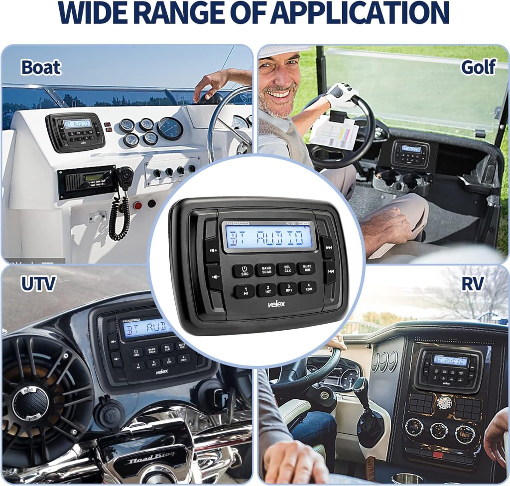 Velex Powersport Marine Stereo Radio AM FM Tuner Stereo 4 x 45W Bluetooth Streaming UTV ATV