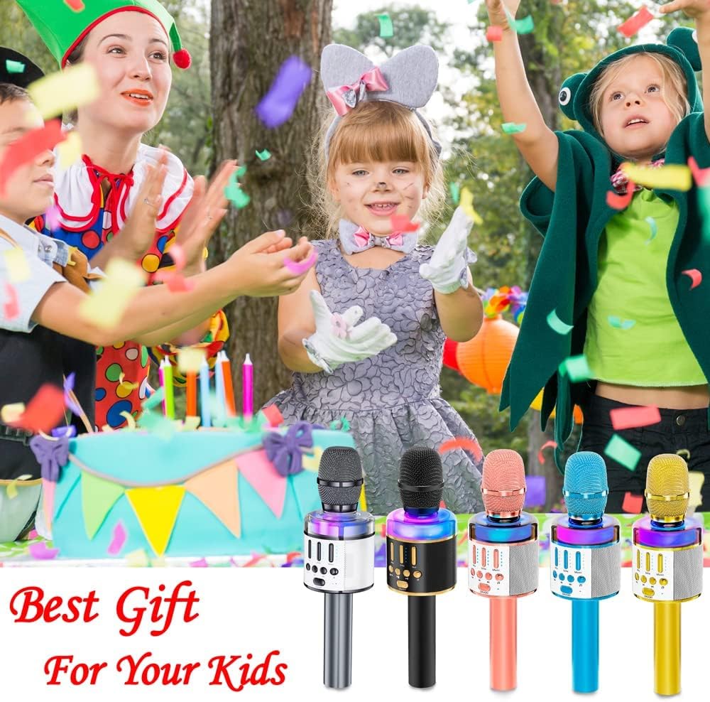 Verkstar Karaoke Microphone, Handheld Bluetooth Wireless Karaoke Microphones for Adults Kids Portable Singing Speaker Mic with Colorful LED Lights for Christmas Birthday Gifts