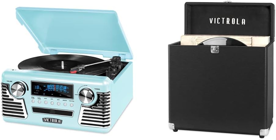 Victrola 50s Retro Bluetooth Record Player  Multimedia Center with Built-in Speakers - 3-Speed Turntable, CD Player, AM/FM Radio | Vinyl to MP3 Recording | Wireless Music Streaming | Black