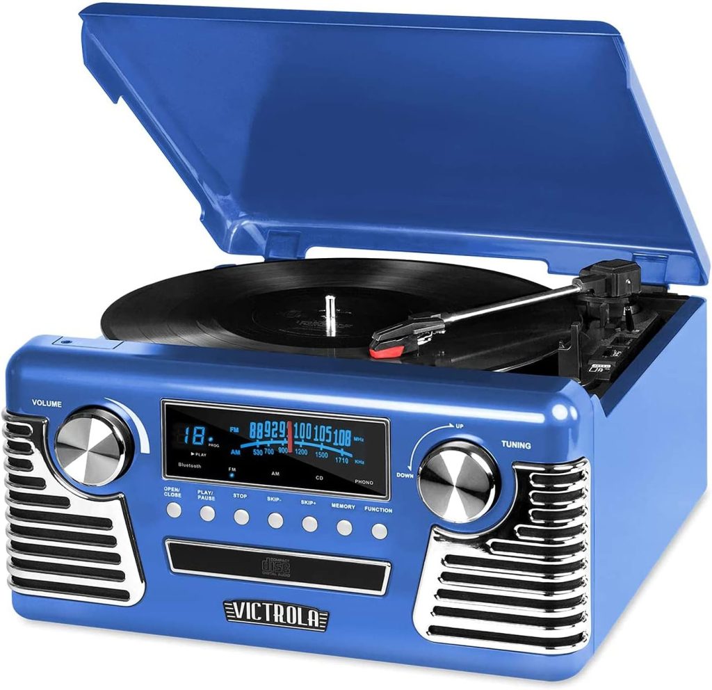 Victrola 50s Retro Bluetooth Record Player  Multimedia Center with Built-in Speakers - 3-Speed Turntable, CD Player, AM/FM Radio | Vinyl to MP3 Recording | Wireless Music Streaming | Black