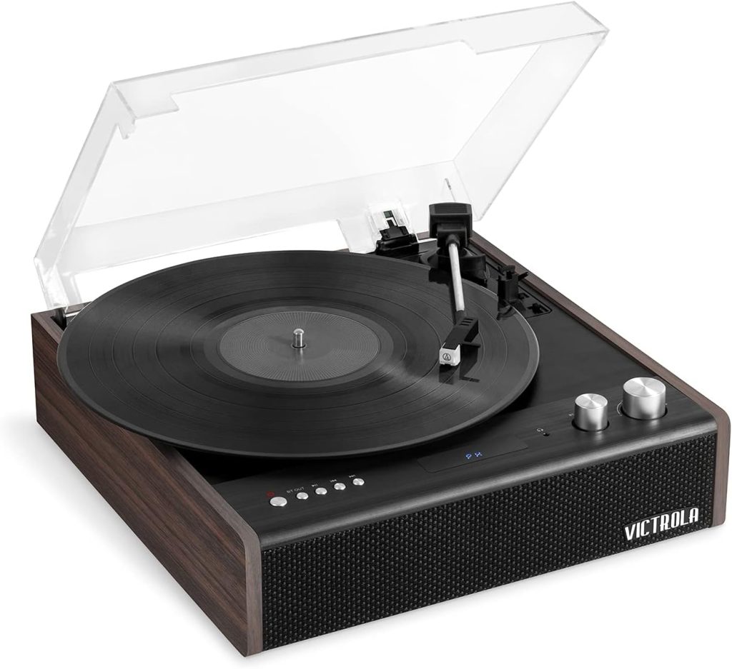 Victrola Eastwood 3-Speed Bluetooth Turntable with Built-in Speakers and Dust Cover | Upgraded Turntable Audio Sound | Espresso (VTA-72-ESP)