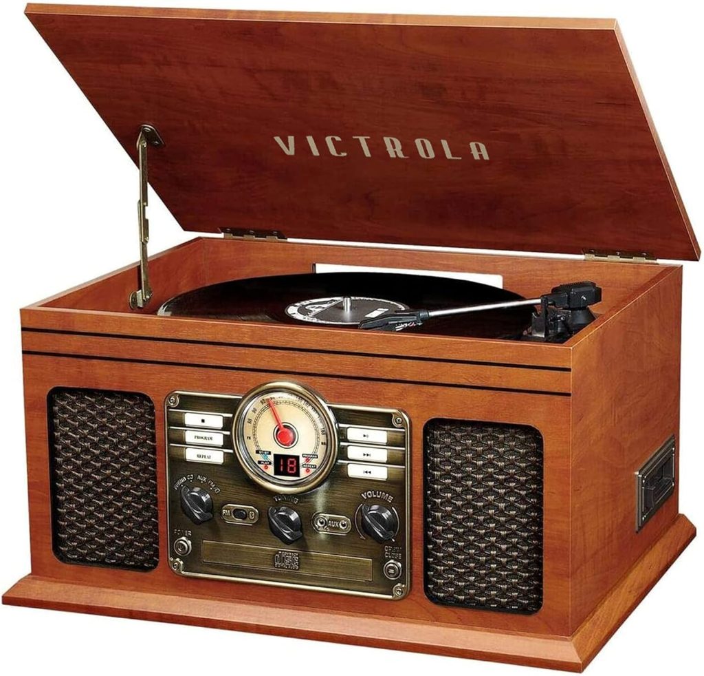 Victrola Nostalgic 6-in-1 Bluetooth Record Player  Multimedia Center with Built-in Speakers - 3-Speed Turntable, CD  Cassette Player, FM Radio | Wireless Music Streaming | Mahogany