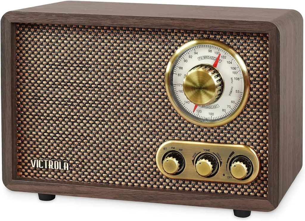 Victrola Retro Wood Bluetooth FM/AM Radio with Rotary Dial, Espresso