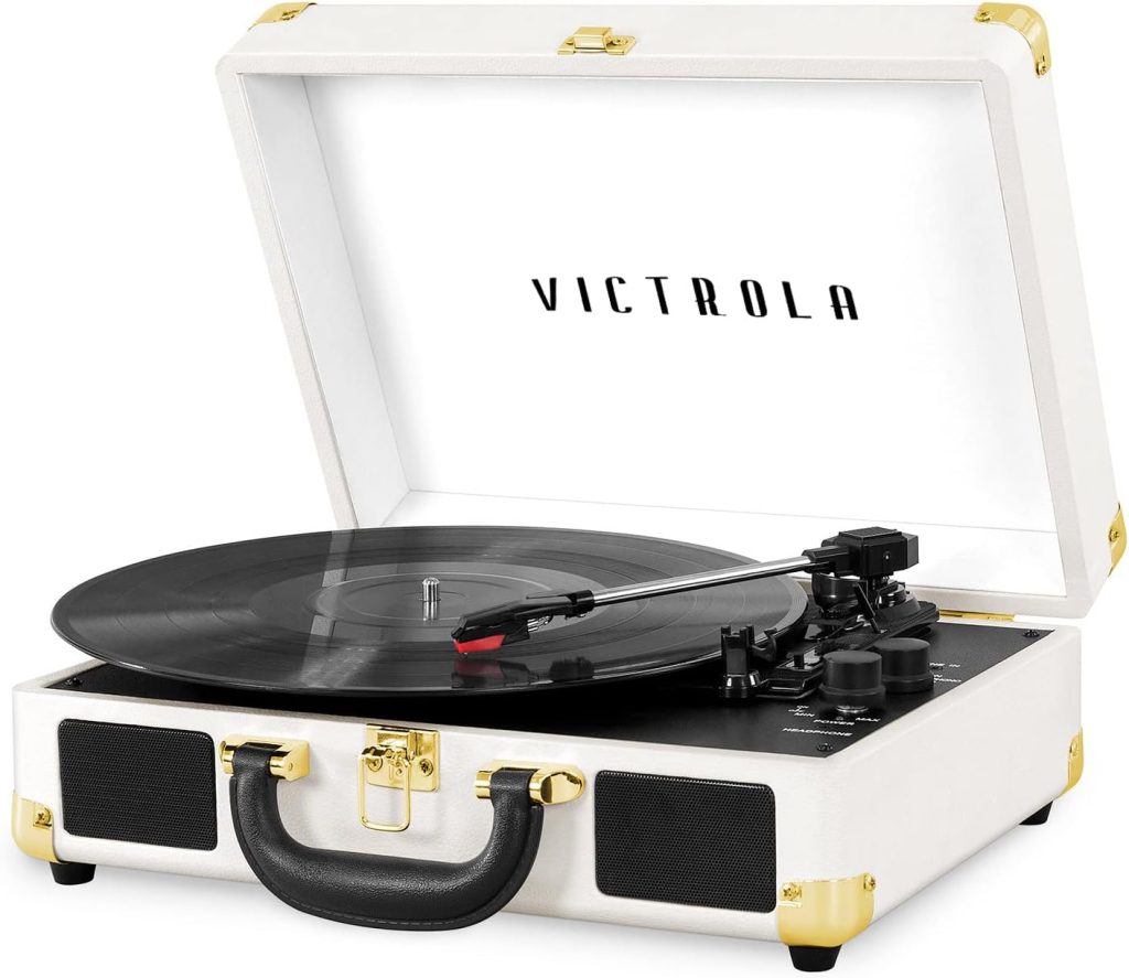 Victrola Vintage 3-Speed Bluetooth Portable Suitcase Record Player with Built-in Speakers | Upgraded Turntable Audio Sound|Black Rose Gold, Model Number: VSC-550BT-BRG