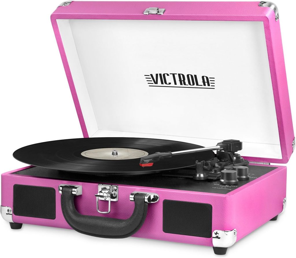 Victrola Vintage 3-Speed Bluetooth Portable Suitcase Record Player with Built-in Speakers | Upgraded Turntable Audio Sound|Pink, Model Number: VSC-550BT-PNK