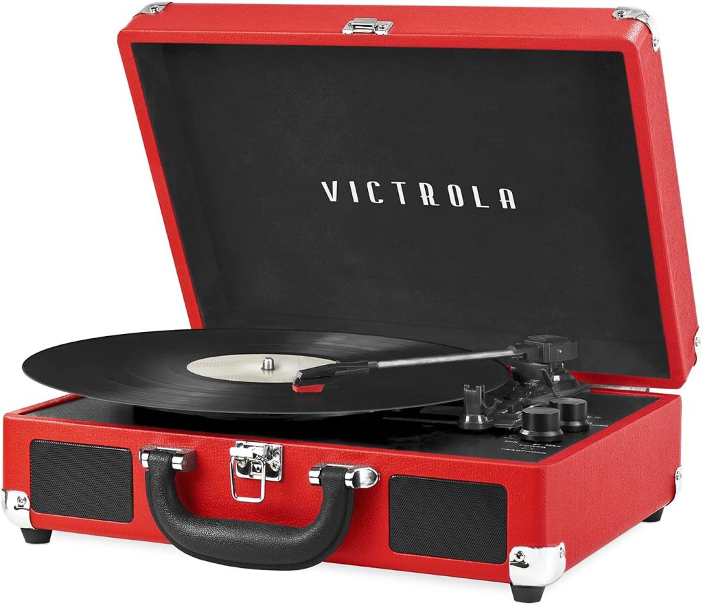 Victrola Vintage 3-Speed Bluetooth Portable Suitcase Record Player with Built-in Speakers | Upgraded Turntable Audio Sound|Red, Model Number: VSC-550BT-RD