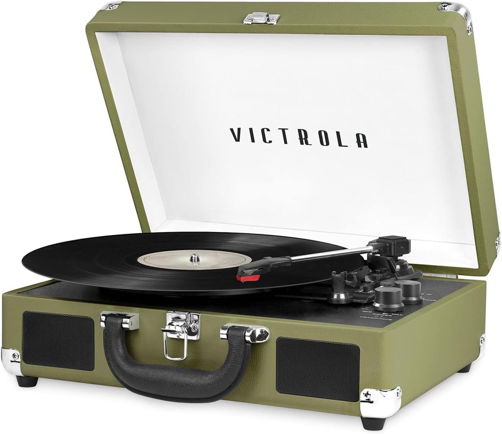 Victrola Vintage 3-Speed Bluetooth Portable Suitcase Record Player with Built-in Speakers | Upgraded Turntable Audio Sound|Green Olive, Model Number: VSC-550BT-GRO