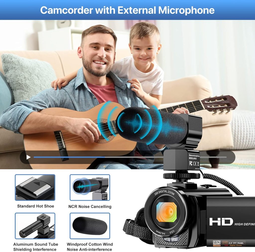 Video Camera YouTube Vlogging Camera Recorder FHD 1080P 24.0MP 3.0 Inch 270 Degree Rotation Screen 16X Digital Zoom Camcorder with Microphone,Remote Control and 2 Batteries