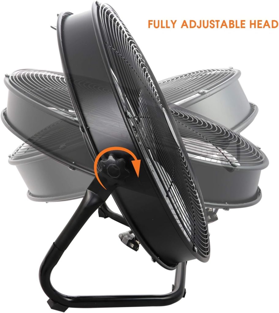 Vie Air VA-20W 20 Industrial Floor Drum Fan with 3 Speed, 360 Tilt Head, Black