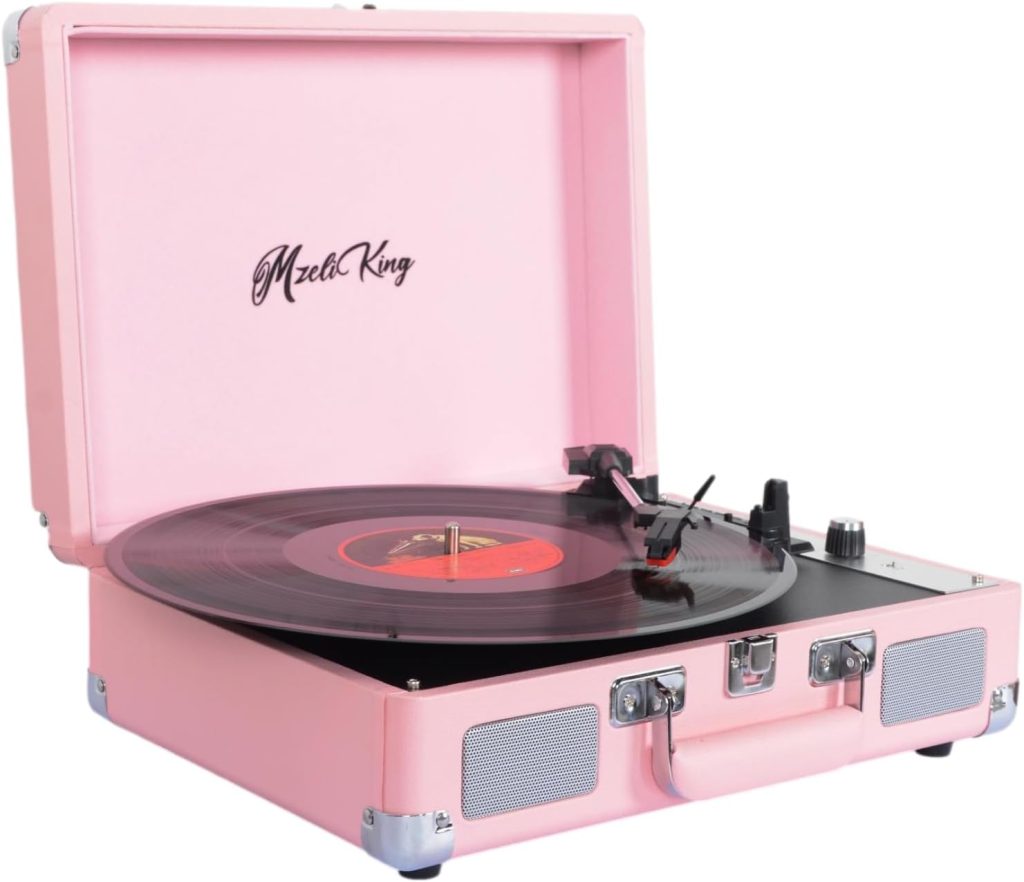 Vinyl Record Player with Built-in Stereo Speakers,Bluetooth Turntable, 3-Speed Portable LP Vinyl Player with USB Playback | SD Card Playback | RCA | AUX Input | Headphone Jack, Vintage Turntable Pink