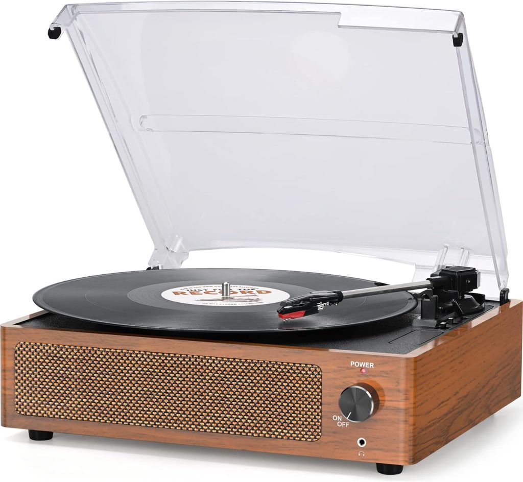 Vinyl Record Player with Speakers Vintage Turntable for Vinyl Records Belt-Driven Turntable Support 3-Speed Bluetooth Playback Headphone AUX RCA Line LP Vinyl Players for Sound Enjoyment Retro Brown : Electronics