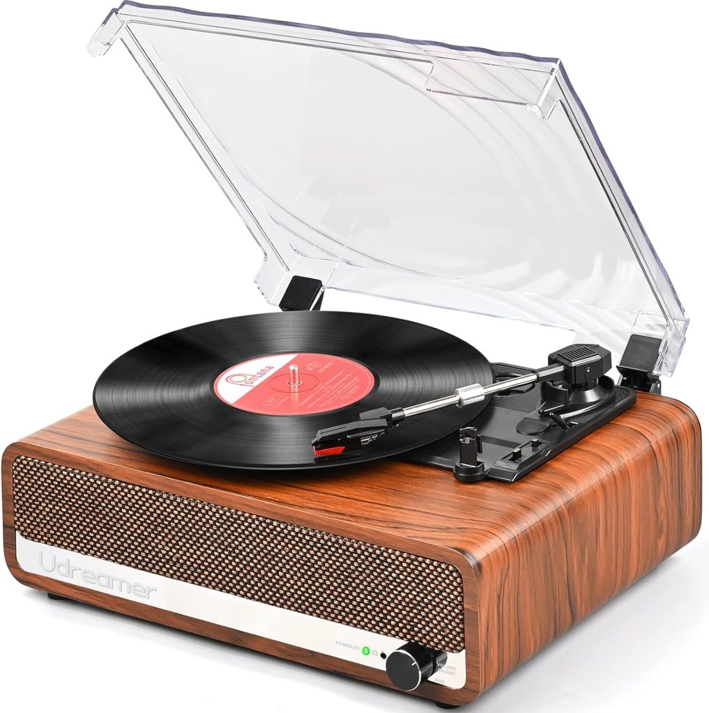 Vinyl Record Player with Speakers Vintage Turntable for Vinyl Records  Belt-Driven Turntable Support 3-Speed, Wireless Playback, Headphone,  AUX-in, RCA