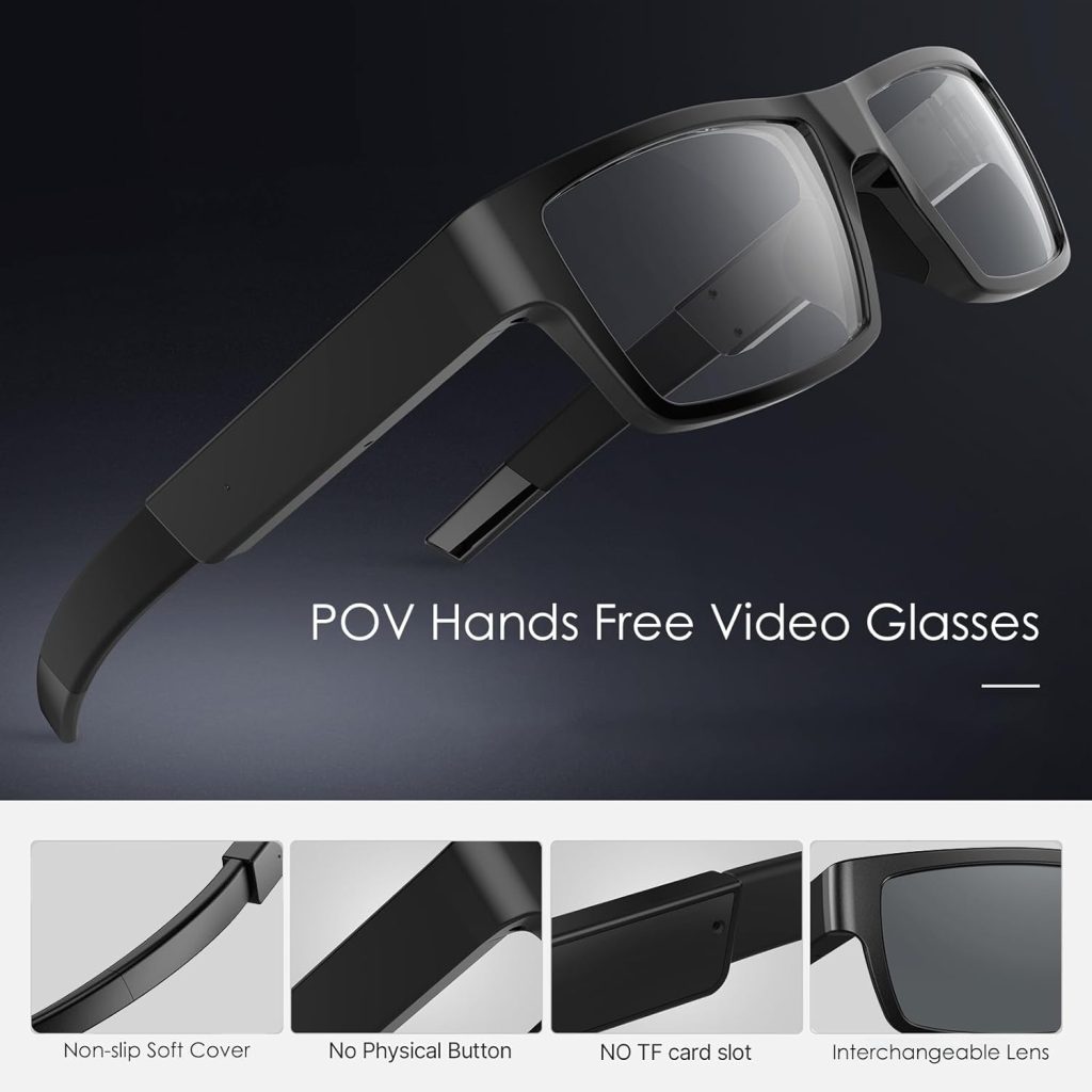ViView G2 Camera Glasses,Built in 1080P 32G Video Glasses with Camera Blue Light Blocking Lens Hands Free Video Recording Glasses (White)