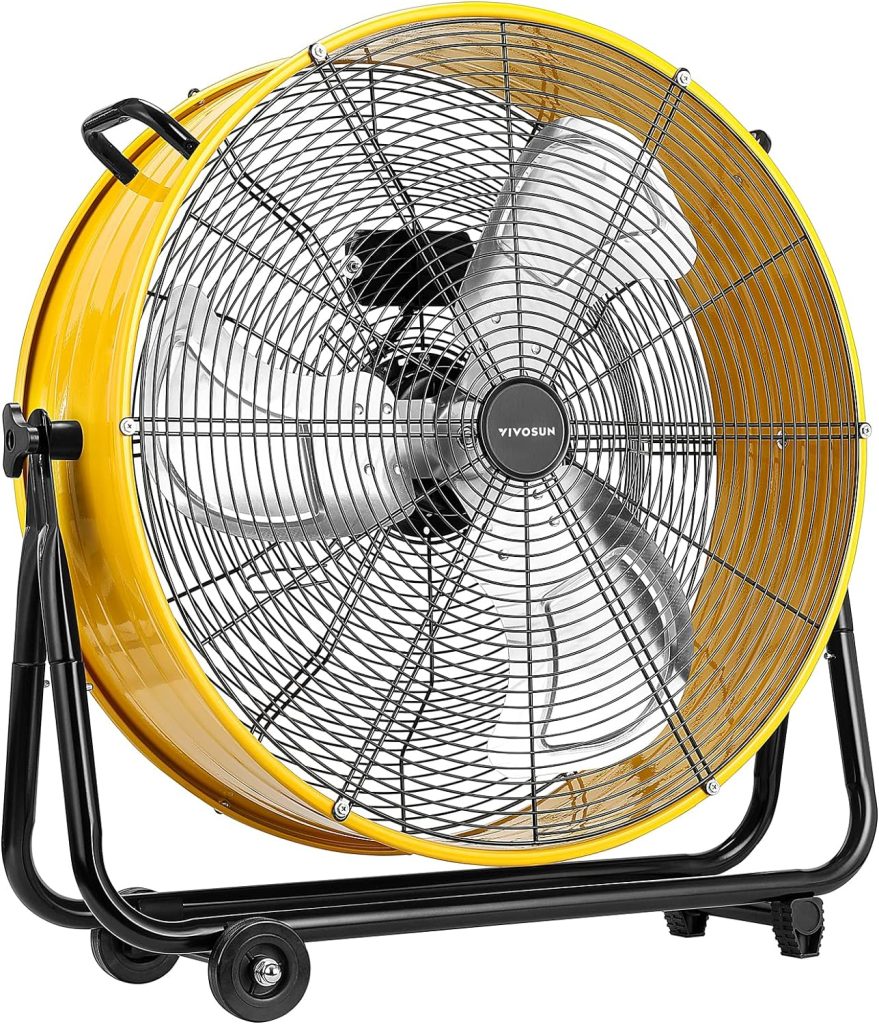 VIVOSUN Industrial Tilt Drum Fan 24” Heavy Duty High Velocity Floor Standing Fan 3 Speed Air Circulation for Basement Warehouse Factory, ETL Certified : Home  Kitchen