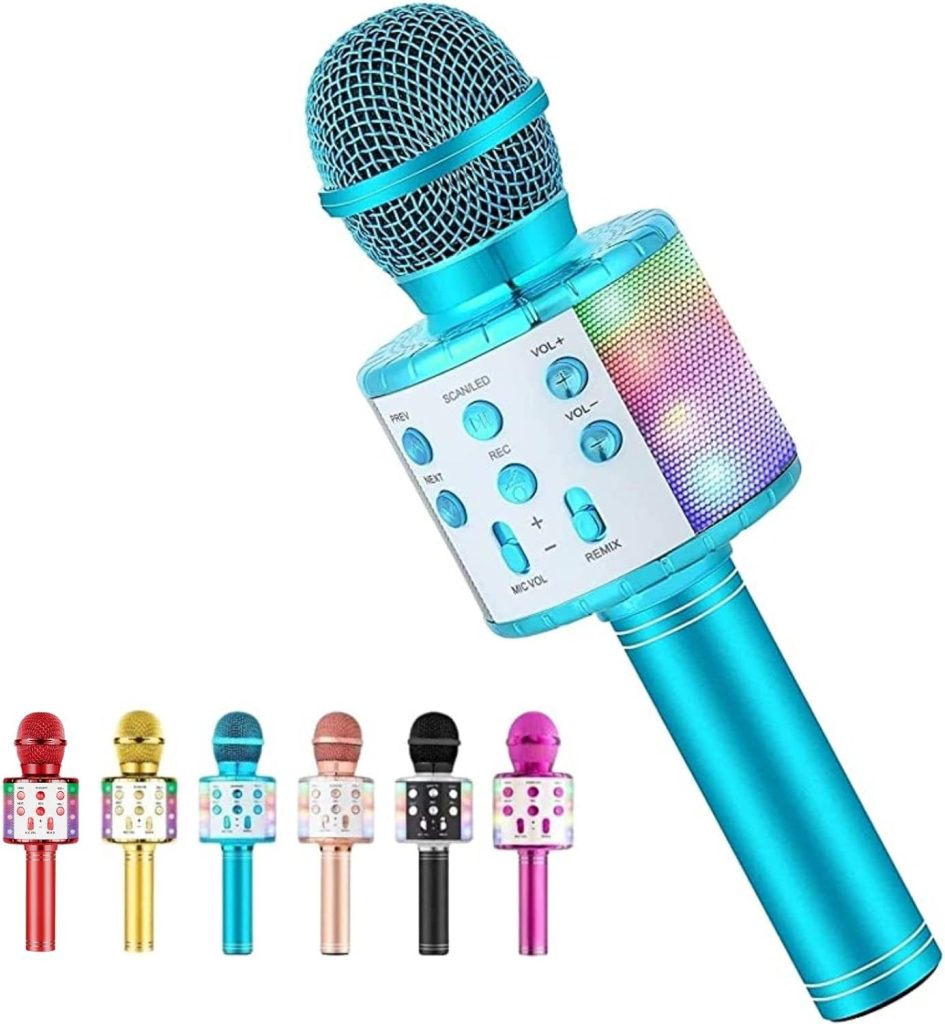 Voice Changing Karaoke Microphone for Kids Singing,5 in 1 Wireless Bluetooth Microphone with LED Lights Karaoke Machine Portable Mic Speaker Player Recorder for Home Party Birthday
