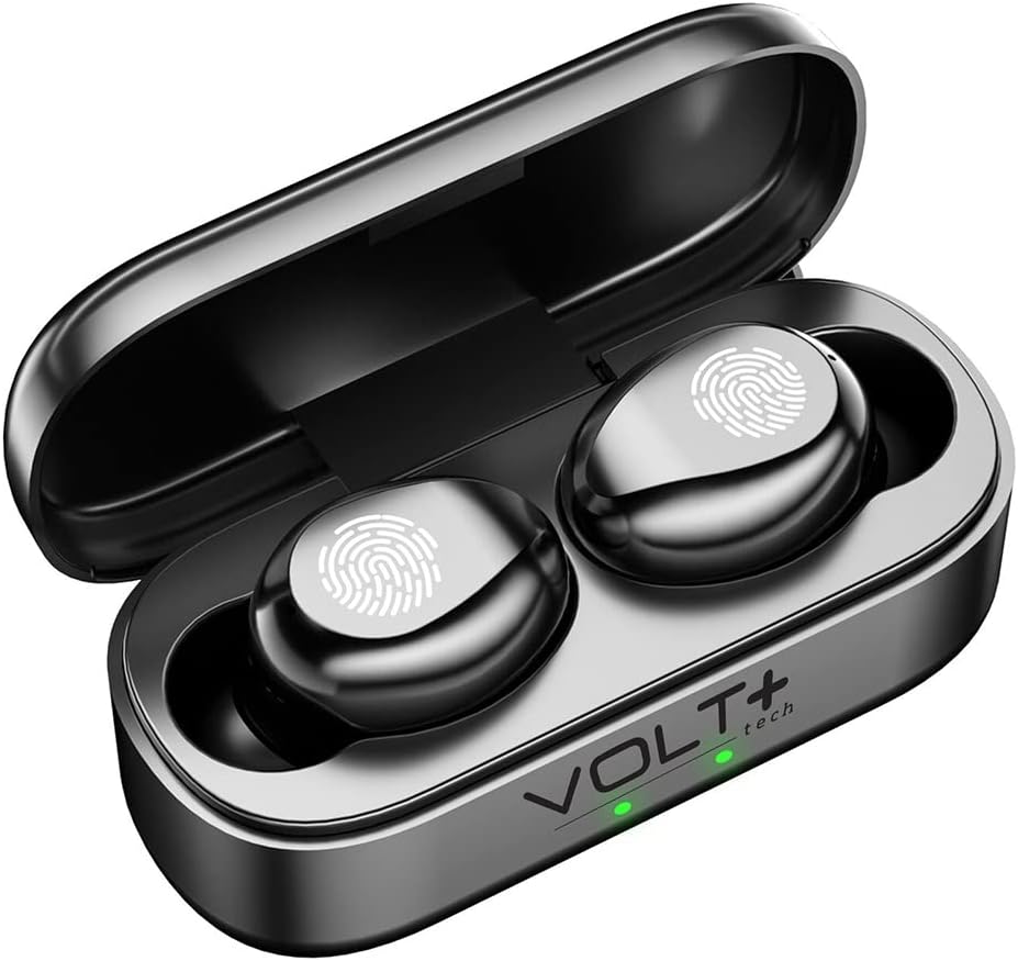 VOLT PLUS TECH Slim Travel Wireless V5.1 Earbuds Compatible with Your Sony WF-1000XM3 Updated Micro Thin Case with Quad Mic 8D Bass IPX7 Waterproof/Sweatproof (Black)