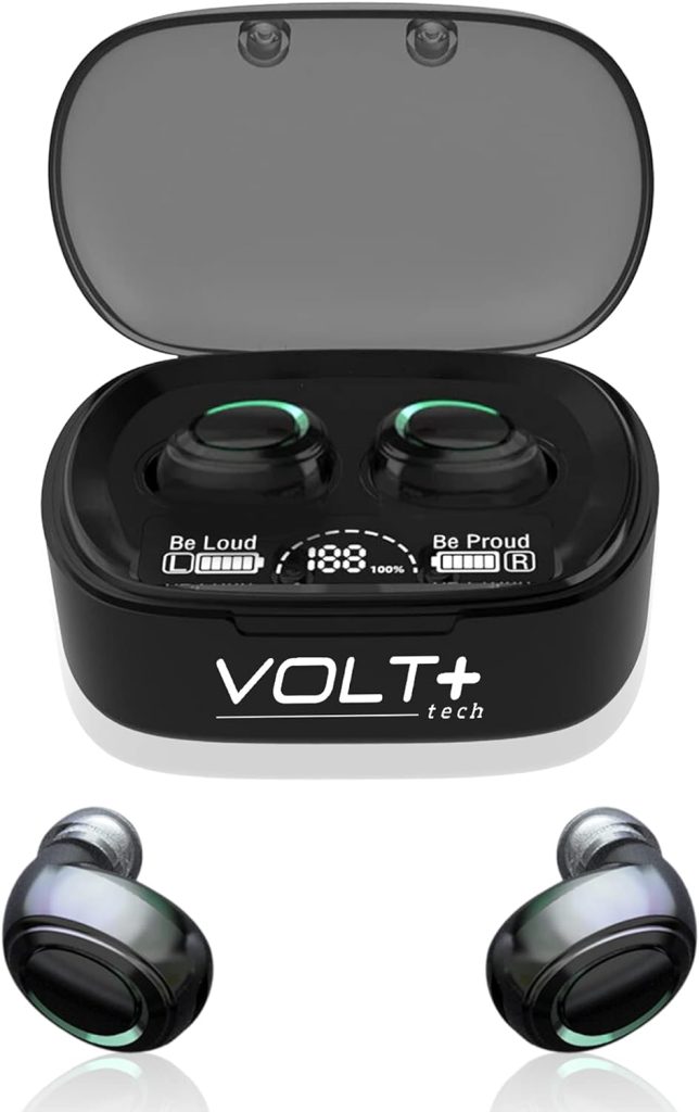 VOLT PLUS TECH Wireless V5.1 Bluetooth Earbuds for Samsung Galaxy S22/S21/Ultra/Plus/5G F9 TWS with Mic,8D Bass,Noise Reduction Technology,Waterproof with 2000mAh Charging Case