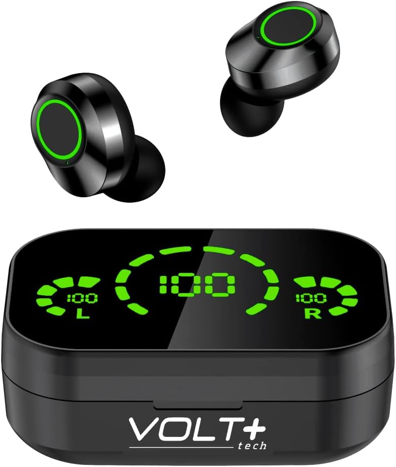 Volt Plus TECH Wireless V5.3 LED Pro Earbuds Compatible with Your JBL Under Armour® True Wireless Flash – Engineered IPX3 Bluetooth Water  Sweatproof/Noise Reduction  Quad Mic(Black)